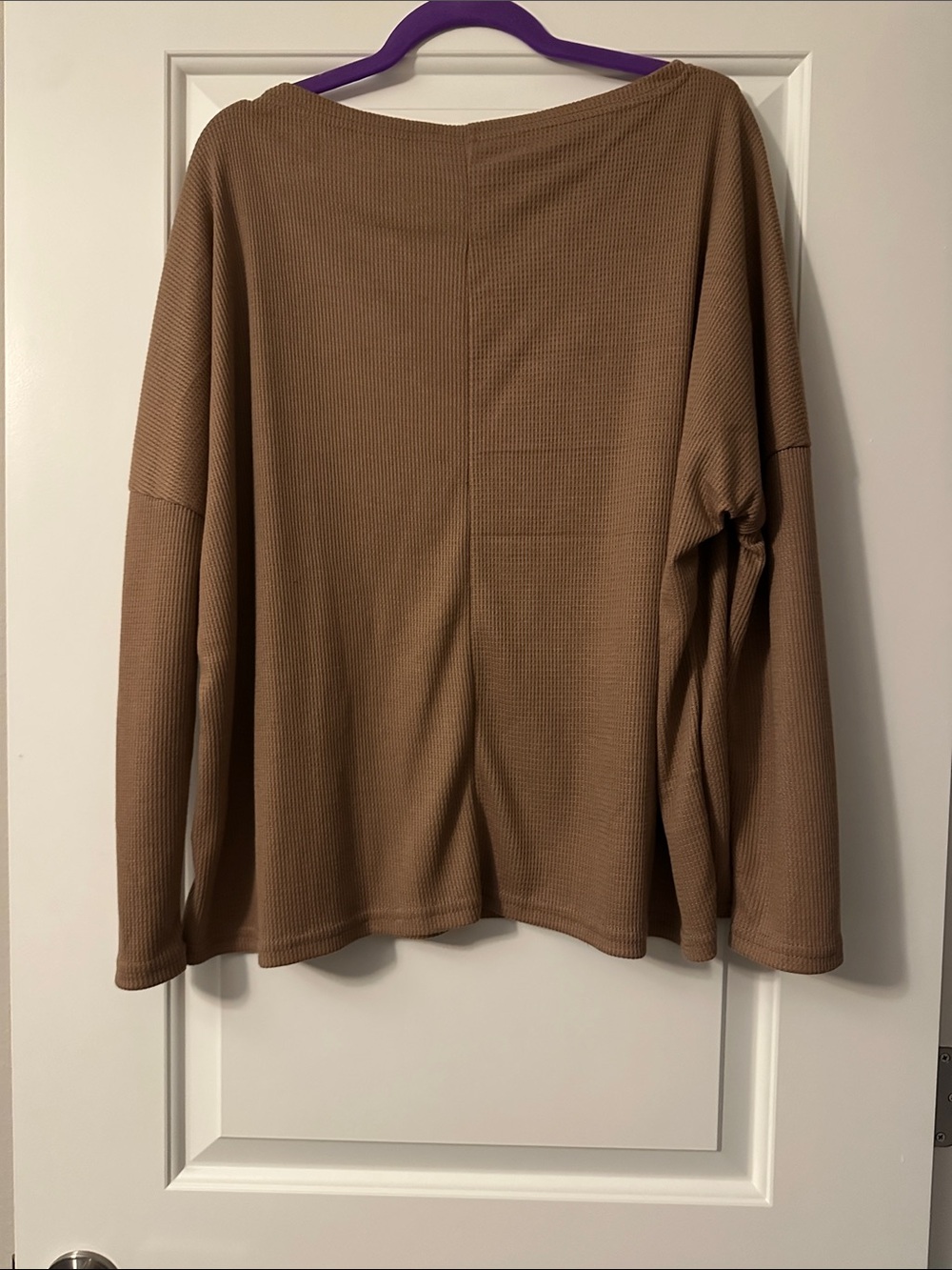 Waffle Knit Long Sleeve Top in Brown - Picture 3 of 5